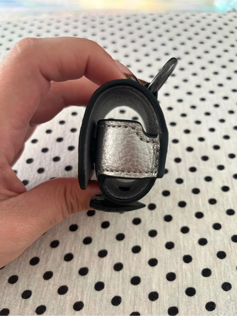 Coach Metallic Silver Leather AirPod Pro/ Accessory Case